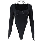 Women's Clubwear Black Halter Bodysuit Sexy Square Collar Long Sleeves Shirt...