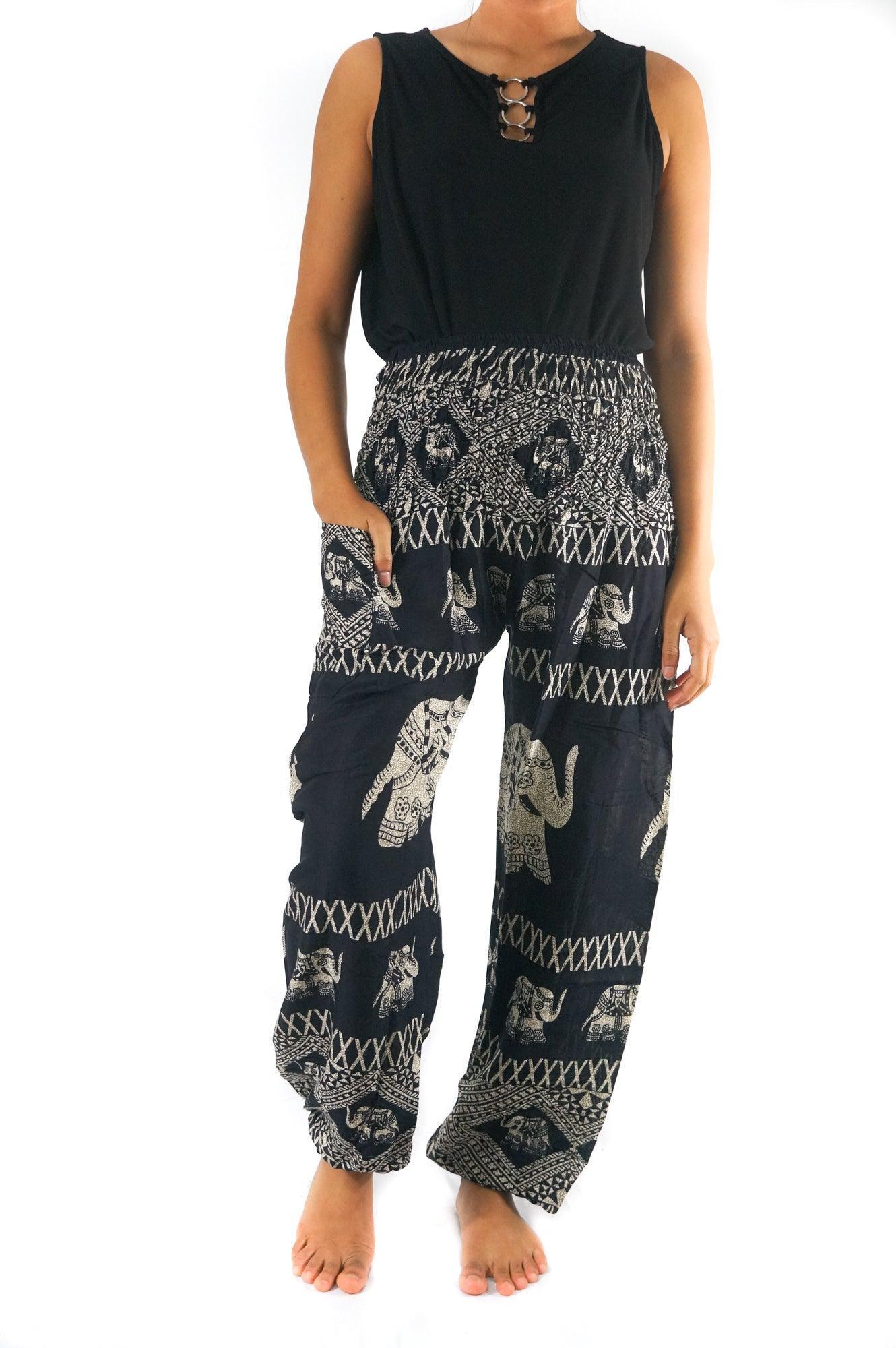 black multi elephant pants womens boho yoga pants 1