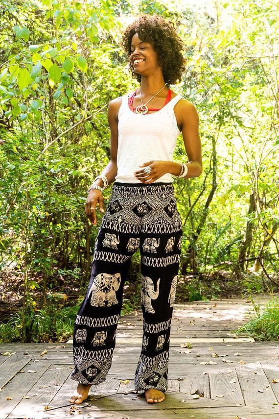 Black Multi Elephant Pants Womens Boho Yoga Pants – VacationGrabs