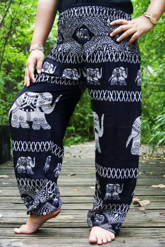Thai Hill Tribe Fabric Women Harem Pants with Ankle Straps in Brick