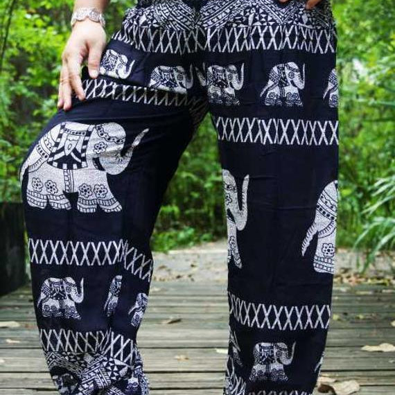 Women's Pants Black Multi Elephant Pants Womens Boho Yoga Pants