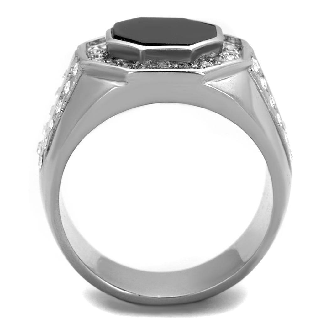 Black octagon stainless steel ring with sparkling details for a stylish men's accessory