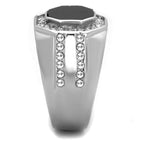 Black octagon stainless steel ring with crystal accents for a stylish men's jewelry piece