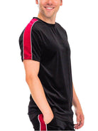 Mens Black Red Stripe Velvet Short Sleeve T Shirt - VacationGrabs