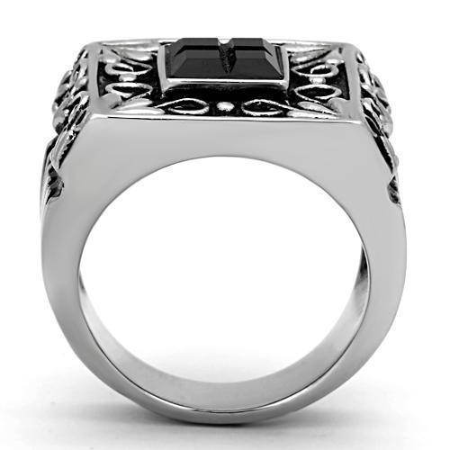 Stylish black ring for men fashion with decorative design and square black gemstone