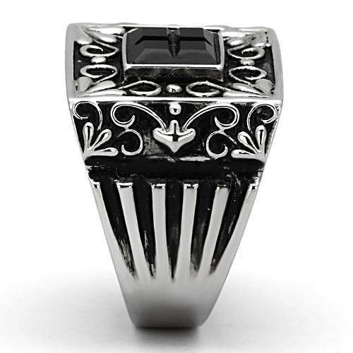 Stylish black ring for men fashion with intricate design and a glossy finish