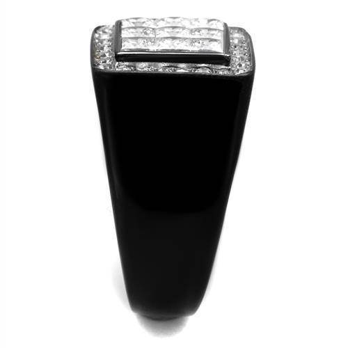 Stylish black ring with cubic zirconia stones featuring a sleek design for men's fashion