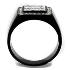 Men's black ring with cubic zirconia stones featuring a bold rectangular design and shiny finish