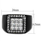 Men's black ring with cubic zirconia stones featuring a square design and detailed border from VacationGrabs