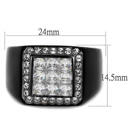 Men's black ring with cubic zirconia stones featuring a square design and detailed border from VacationGrabs