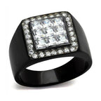 Elegant black ring with cubic zirconia stones featuring a square design and sparkling accents
