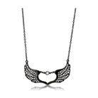 Black stainless steel necklace with wing design adorned with clear gemstones for a stylish look