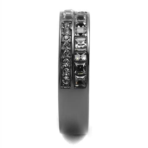 Stylish black stainless steel rings with sparkling crystals for elegant women's jewelry