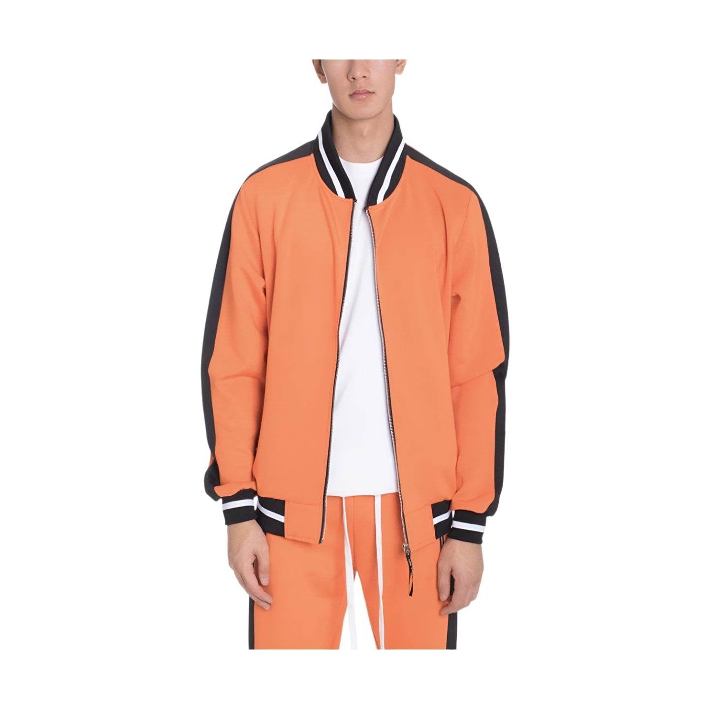 Men's Orange Jacket featuring Black Stripe Rally Jacket Design for Stylish Comfort