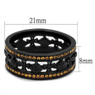 Black topaz crystal ring with intricate detailing and gold-tone accents, measuring 21mm wide