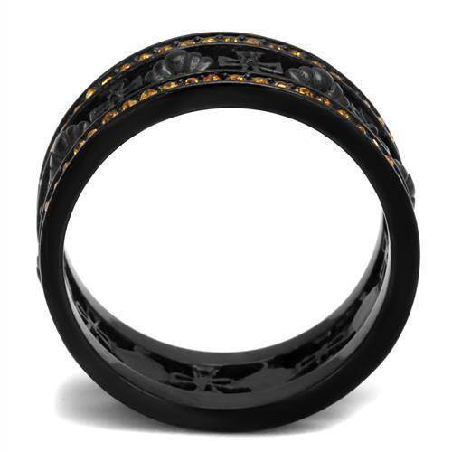 Elegant black topaz crystal ring with intricate floral carvings and shimmering detail for a stylish touch