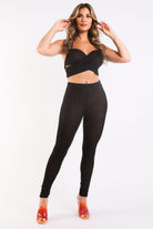 Women's Outfits & Sets Black Two-Piece Sets Casual Sports Strappy Sleeve Top & Leggings