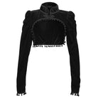 Women's Shirts - Cropped Tops Black Velvet Short Steampunk Crop Jacket Stand Long Sleeve