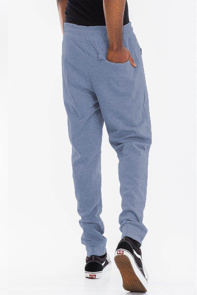 Blue cotton sweatpants men with a relaxed fit and side pockets for comfortable wear
