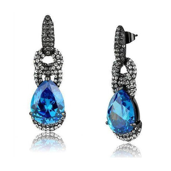 Stunning blue crystal drop earrings with sparkling accents, perfect for elegant occasions