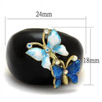 Blue crystal stainless steel ring featuring butterfly design with intricate details and vibrant colors