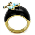 Elegant women's jewelry featuring a blue crystal stainless steel ring with a butterfly design