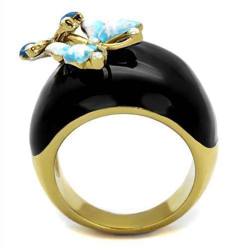 Elegant women's jewelry featuring a blue crystal stainless steel ring with a butterfly design