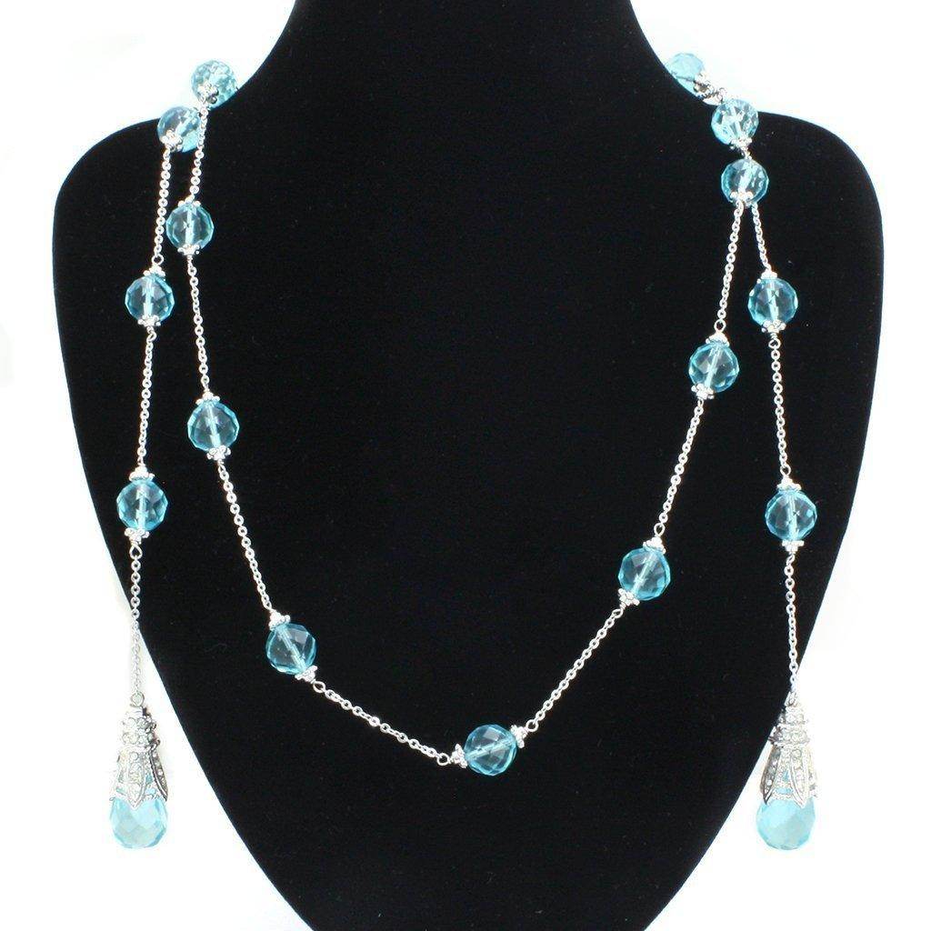 VacationGrabs blue crystal statement necklace featuring sparkling aquatic beads and elegant silver accents