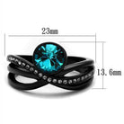 Stylish black band women’s ring featuring a blue crystal synthetic ring with sparkling accents