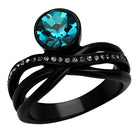 Stylish black synthetic ring featuring a prominent blue crystal synthetic ring with sparkling accents