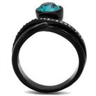 Women's black band ring featuring a blue crystal synthetic ring and sparkling accents