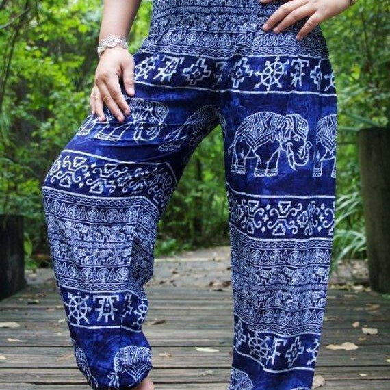 Women's Pants Blue Elephant Pants Women Boho Hippie Pants Yoga