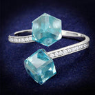 Elegant blue gemstone ring for women featuring two cubic crystals and sparkling accents