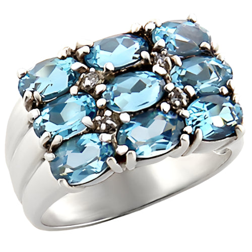 High polished blue gemstone ring featuring multiple oval stones set in a stylish silver band