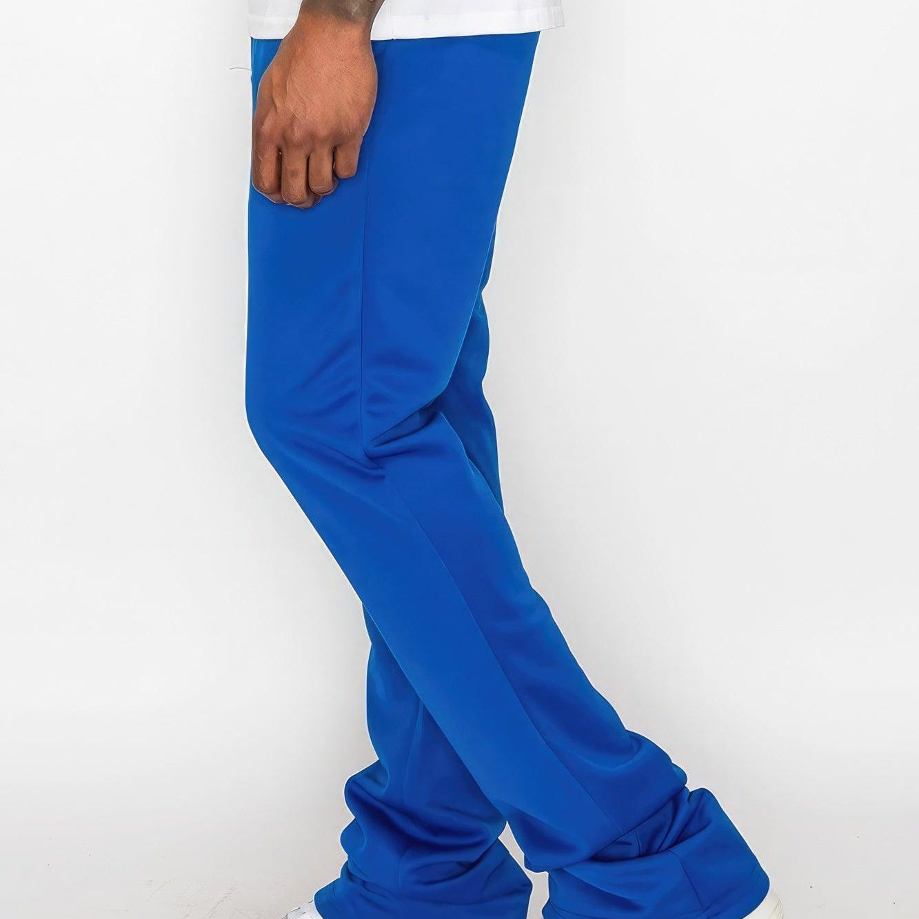 Men's Pants - Joggers Blue Solid Flare Stacked Track Pants