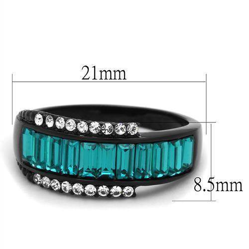Black Band Women's Blue Zircon Crystal Ring with Elegant Baguette and Round Stones