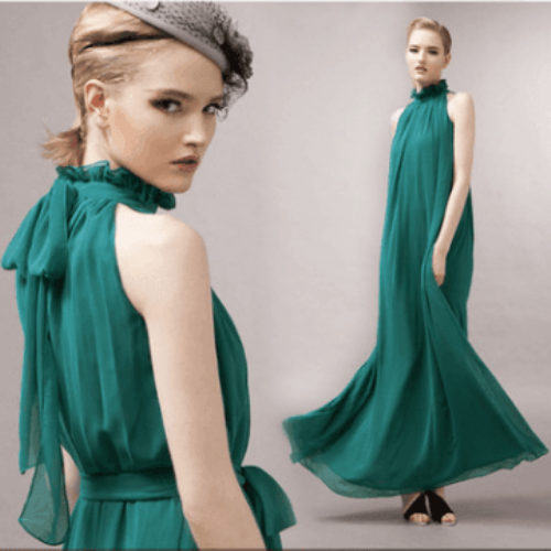 Women's Dresses Bohemian Halter Stand Collar Chiffon Sleeveless Maxi Dress