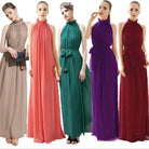 Women's Dresses Bohemian Halter Stand Collar Chiffon Sleeveless Maxi Dress