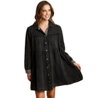 Stylish women's boho vacation dress with button-up front and long sleeves for a trendy look