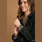 Stylish Women's Boho Vacation Dress in Black with Chic Patterned Details and Button Closure