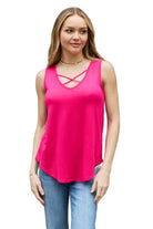 Women's Shirts Bombom Criss Cross Front Detail Sleeveless Top In Hot Pink