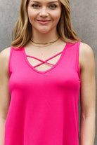 Women's Shirts Bombom Criss Cross Front Detail Sleeveless Top In Hot Pink