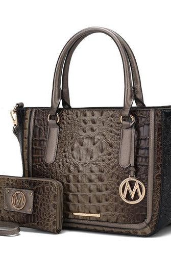 Wallets, Handbags & Accessories Bonnie Faux Crocodile Embossed Vegan Leather Women Satchel...