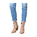 Women's beige booties ankle with stylish embellishments for casual wear
