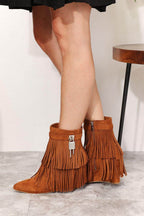 Trendsi women's suede fringe ankle boots for ankle in brown