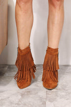 Trendi women's brown suede boots for ankle with fringe detailing