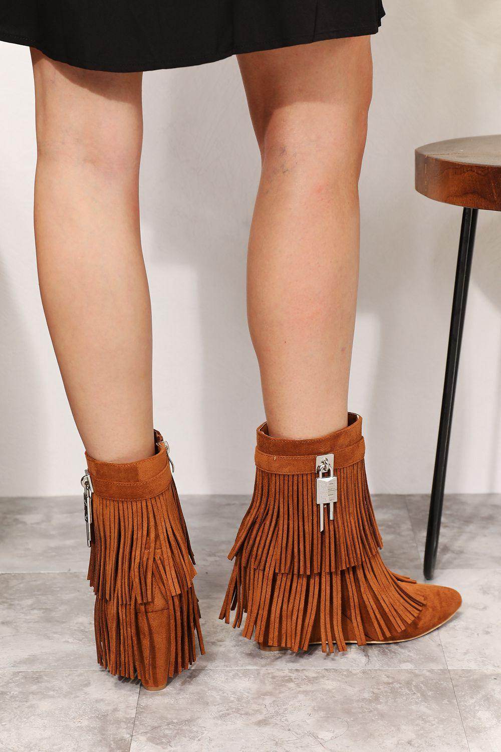 Women's brown fringe ankle boots for stylish everyday wear