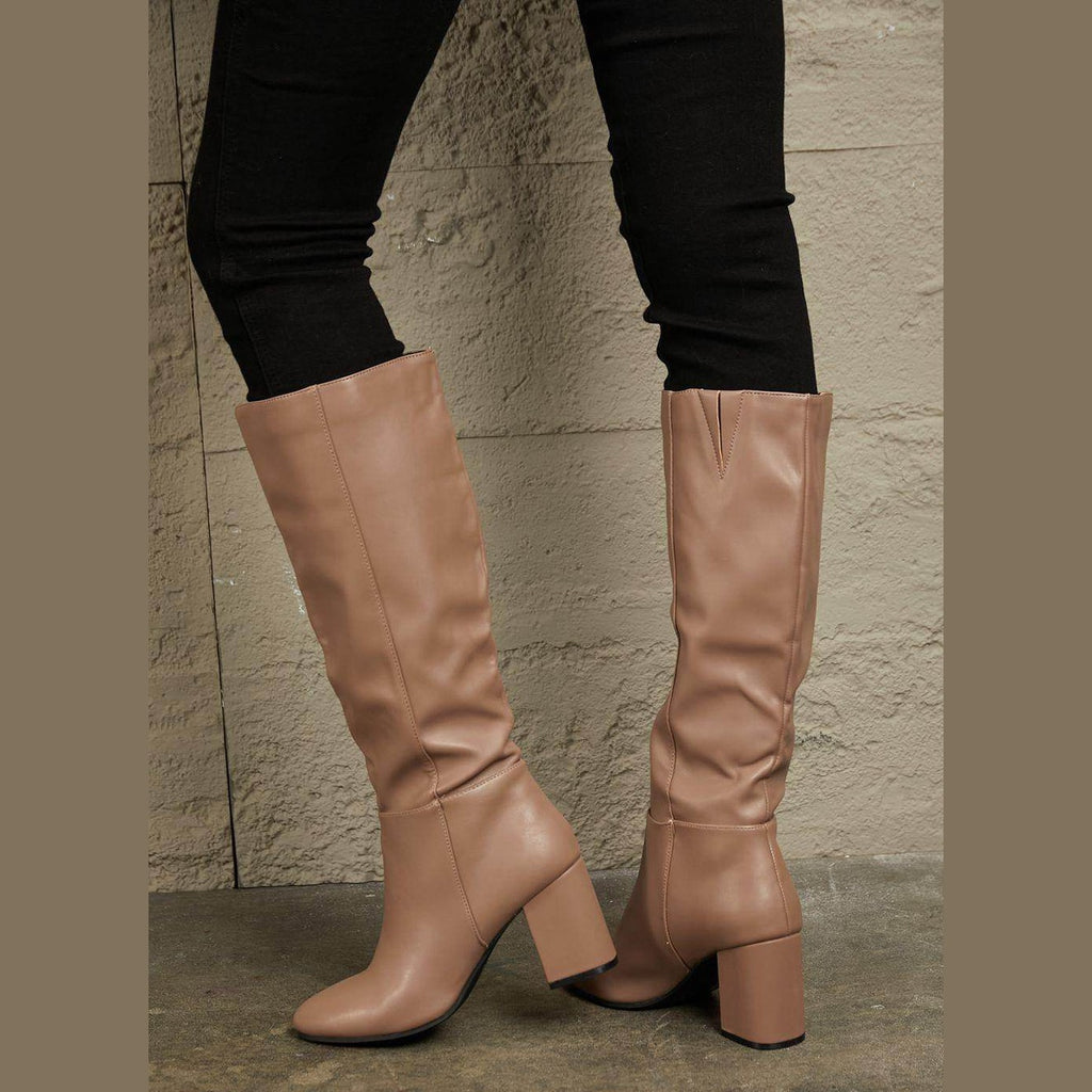 Women's taupe high knee boots, stylish and comfortable for everyday wear