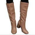 Women's tan high knee boots, stylish faux leather for everyday wear