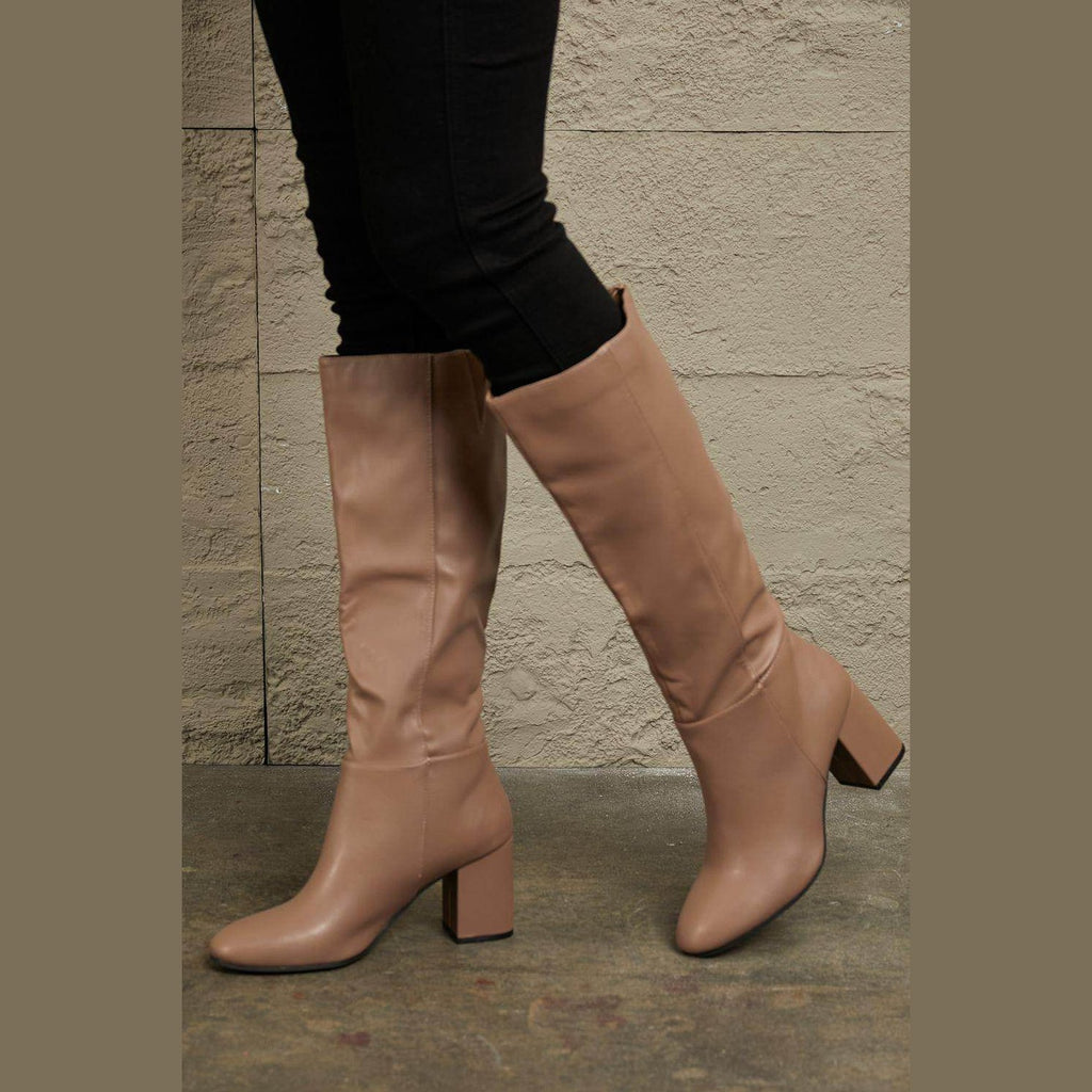 Women's beige high knee boots, stylish for everyday wear
